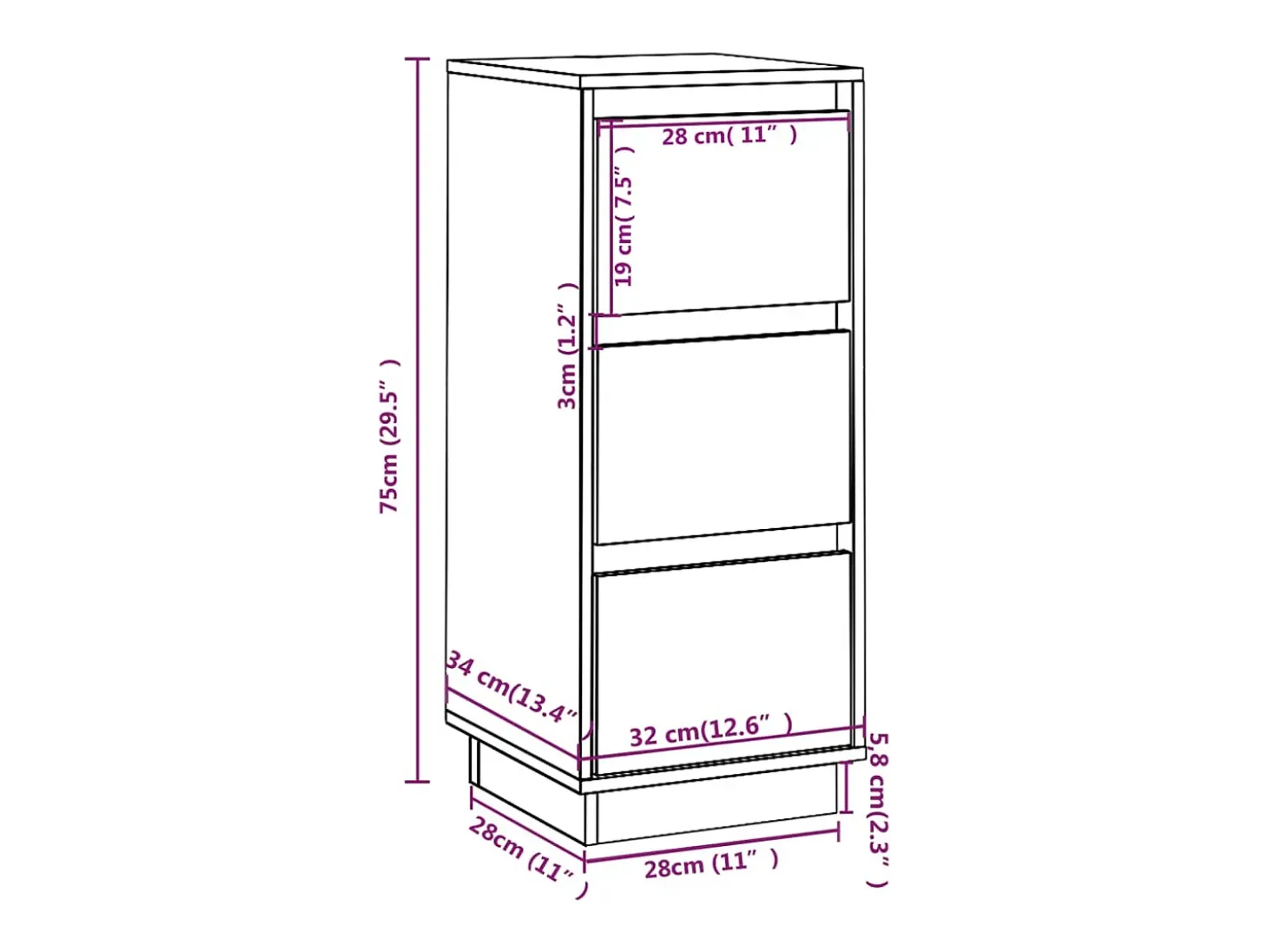 Aparador 2 uds madera maciza de pino blanco 32x34x75 cm
