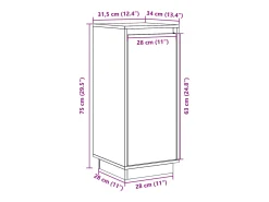 Aparador 2 uds madera maciza de pino blanco 31,5x34x75 cm
