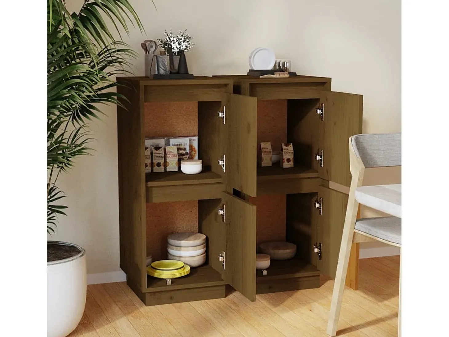 Aparador 2 uds madera maciza de pino marrón miel 31,5x34x75 cm ES13166