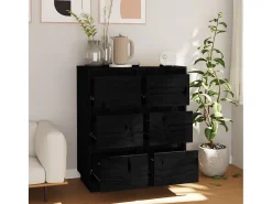 Aparador 2 uds madera maciza de pino negro 32x34x75 cm ES24678