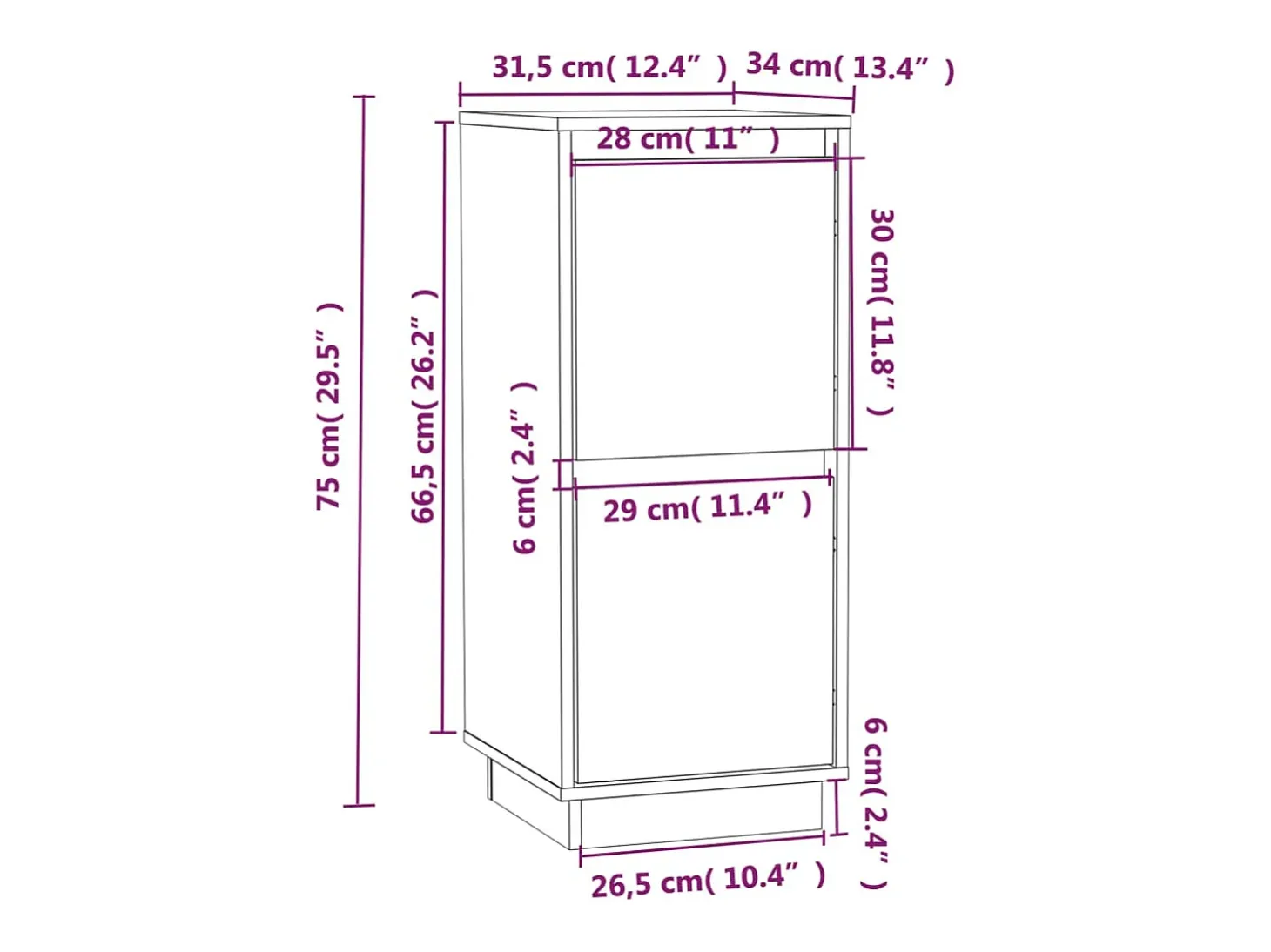 Aparador 2 uds madera maciza de pino 31,5x34x75 cm