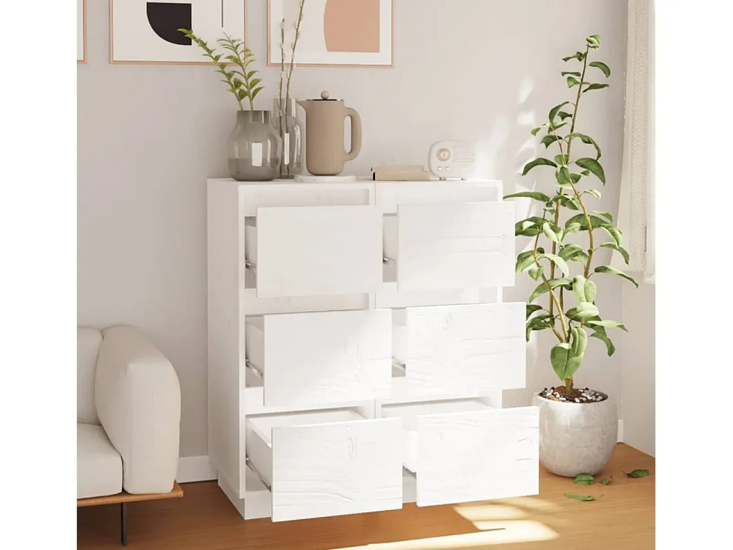 Aparador 2 unidades madera maciza de pino blanco 32x34x75 cm