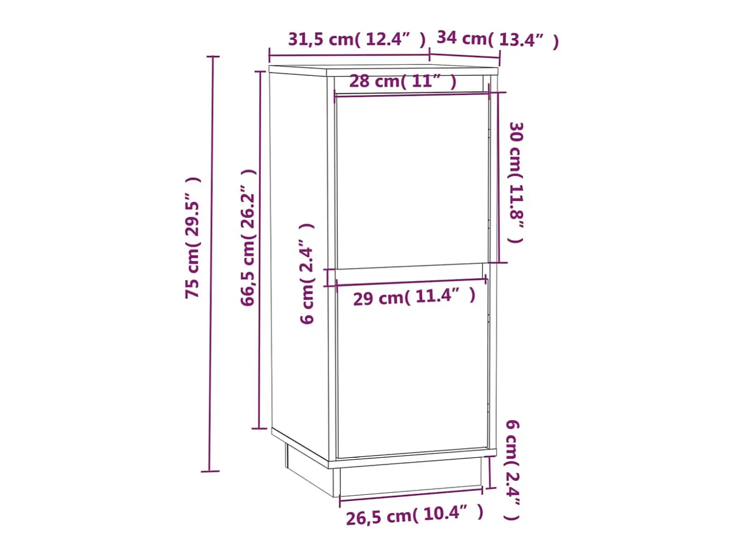 Aparador 2 unidades madera maciza de pino negro 31,5x34x75 cm