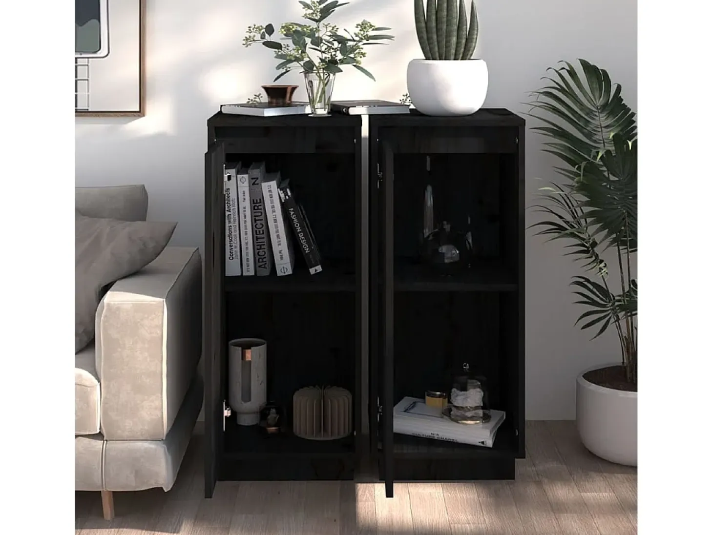 Aparador 2 unidades madera maciza de pino negro 31,5x34x75 cm