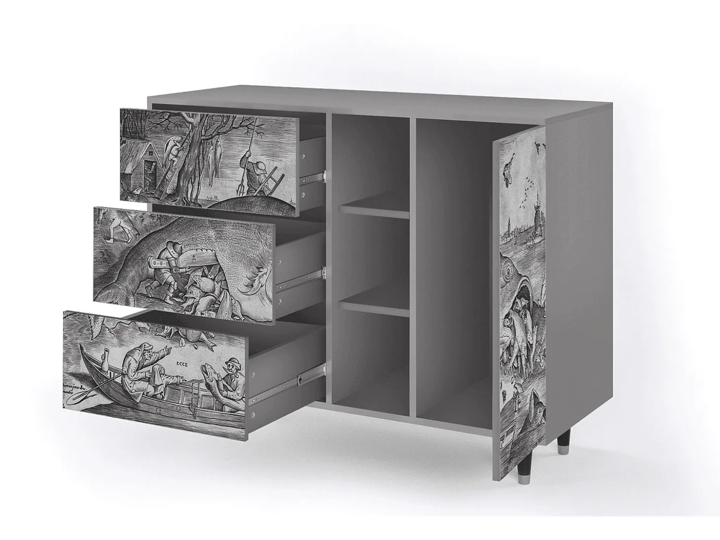 Aparador - 125x98x48 cm - BS2 - Big Fish Eat Little, Gris