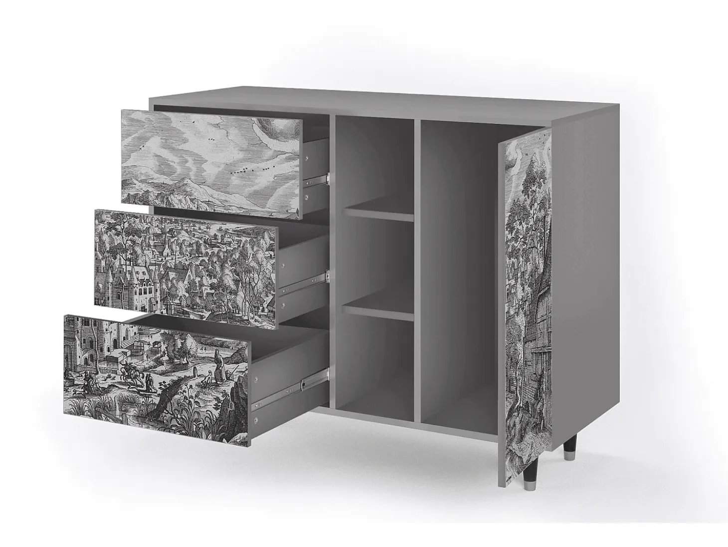 Aparador - 125x98x48 cm - BS2 - Bird Dropping, Gris