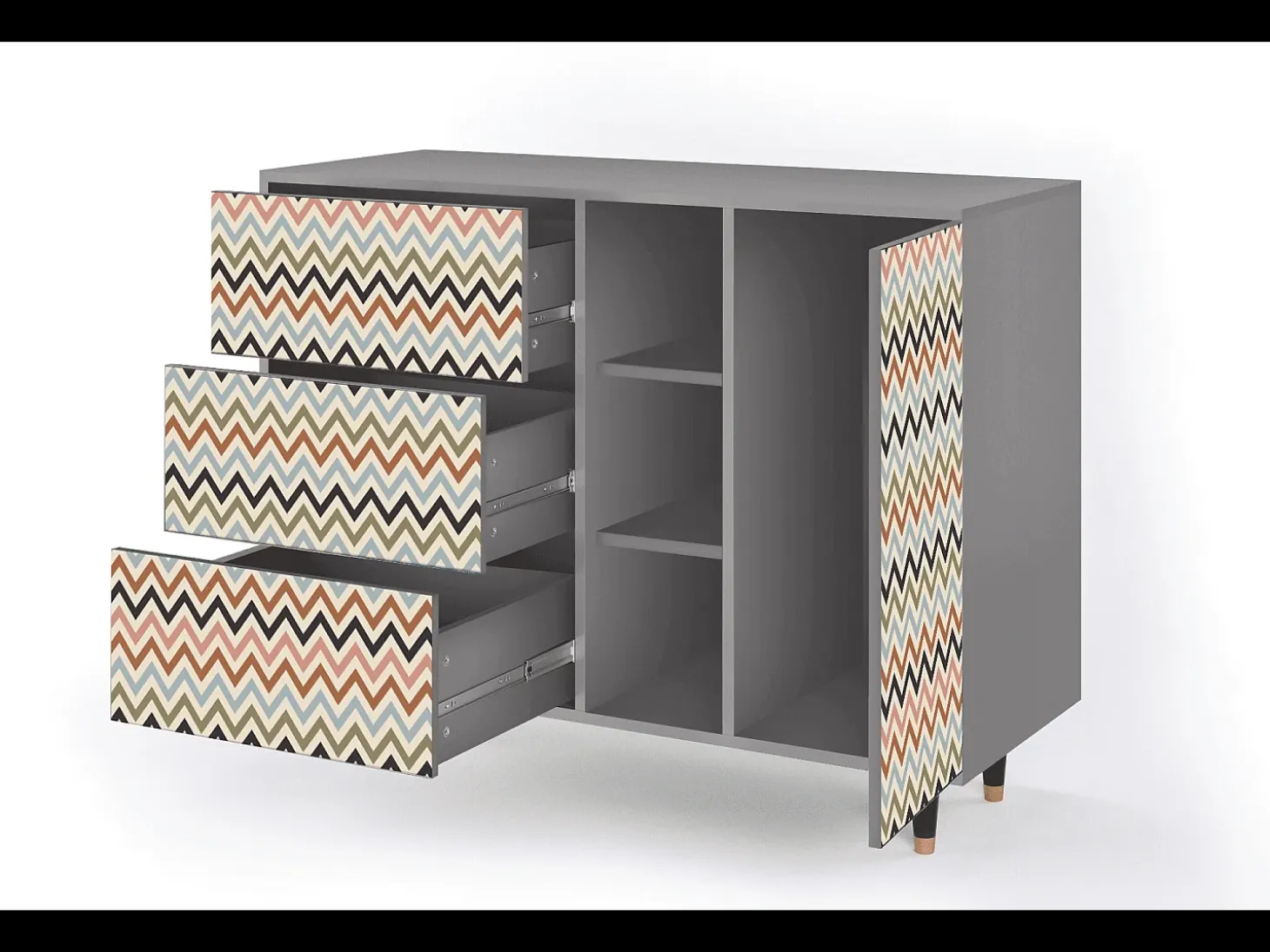 Aparador - 125x98x48 cm - BS2 - Bright Ripple, Gris