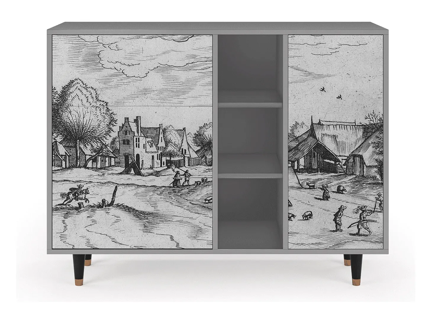 Aparador - 125x98x48 cm - BS2 - Country Village, Gris