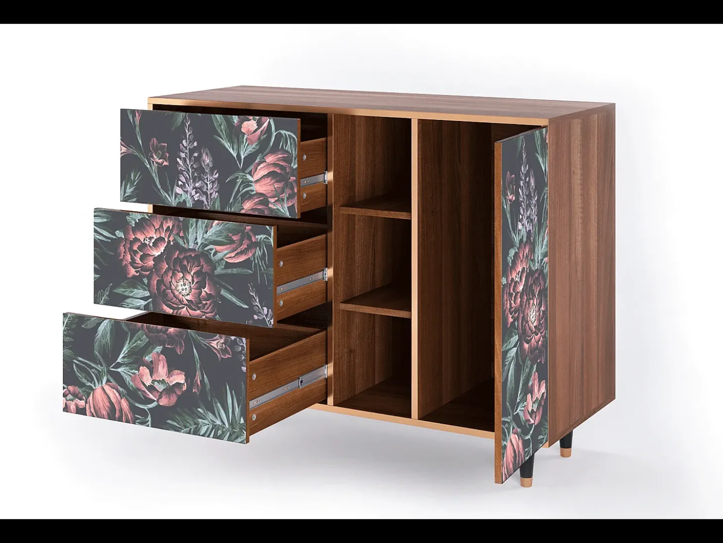 Aparador - 125x98x48 cm - BS2 - Dark Peonies, Nogal