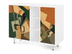 Aparador - 125x98x48 cm - BS2 - Glass and Checkerboard, Blanco