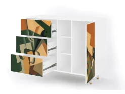 Aparador - 125x98x48 cm - BS2 - Glass and Checkerboard, Blanco