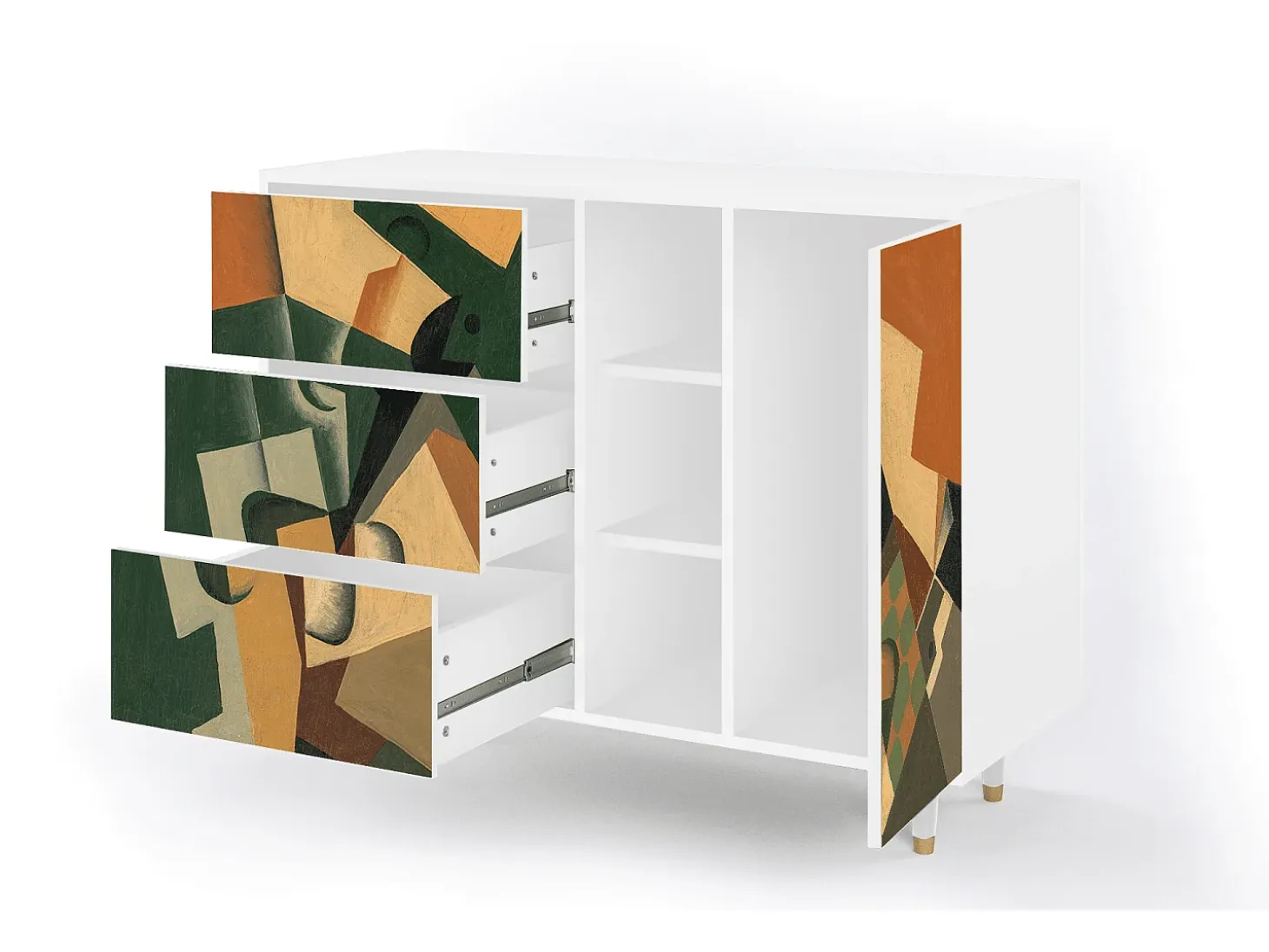 Aparador - 125x98x48 cm - BS2 - Glass and Checkerboard, Blanco