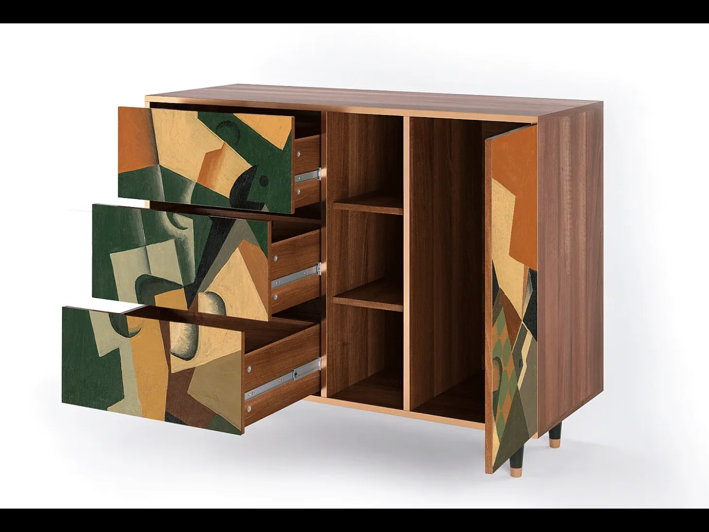 Aparador - 125x98x48 cm - BS2 - Glass and Checkerboard, Nogal