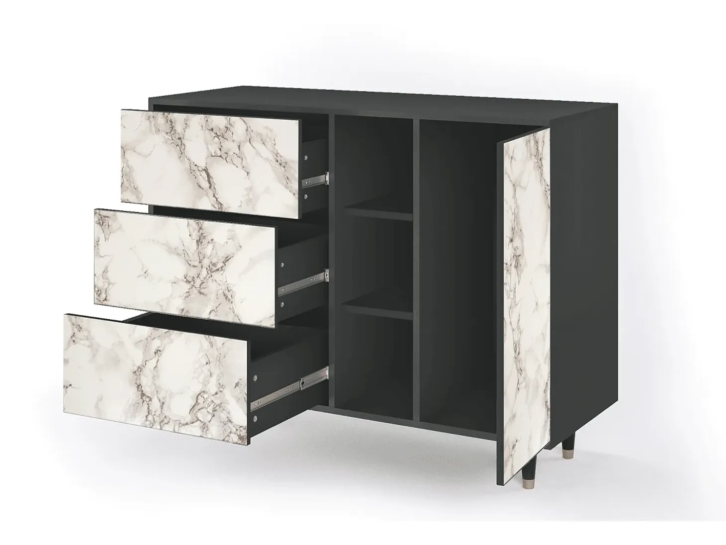 Aparador - 125x98x48 cm - BS2 - Milk Marble, Antracita