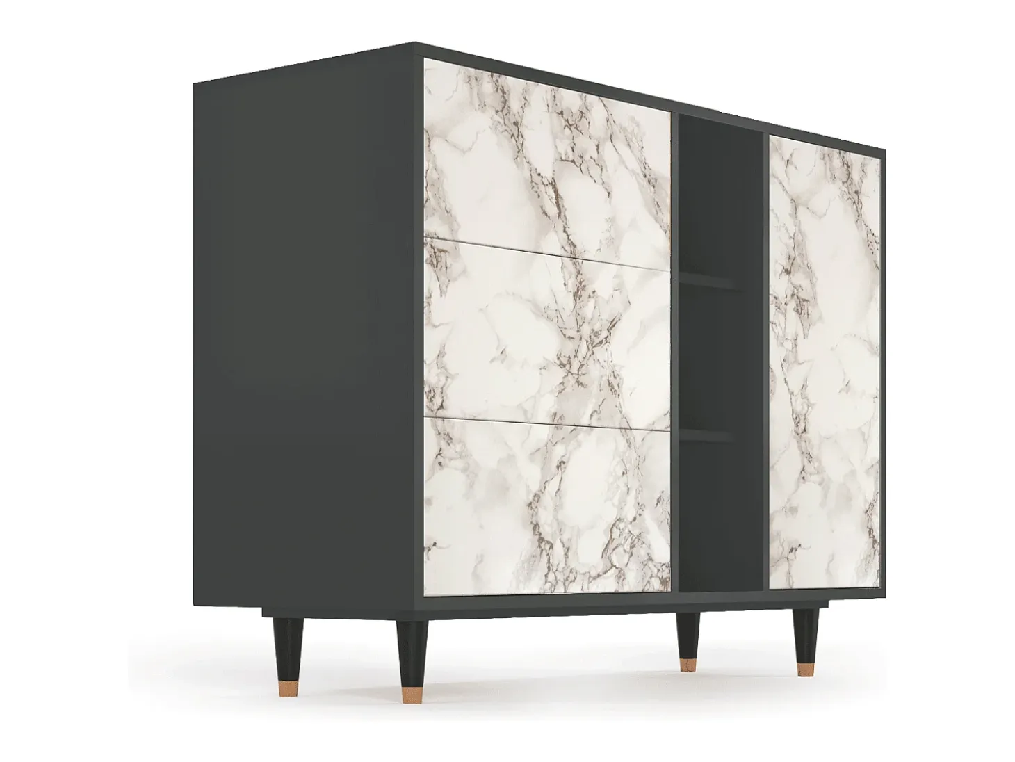 Aparador - 125x98x48 cm - BS2 - Milk Marble, Antracita