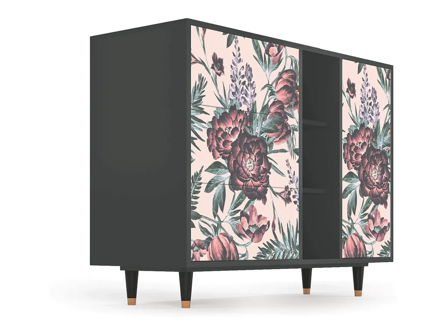 Aparador - 125x98x48 cm - BS2 - Peach Peonies, Antracita