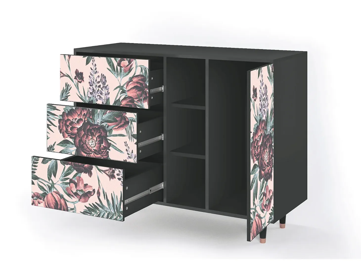 Aparador - 125x98x48 cm - BS2 - Peach Peonies, Antracita