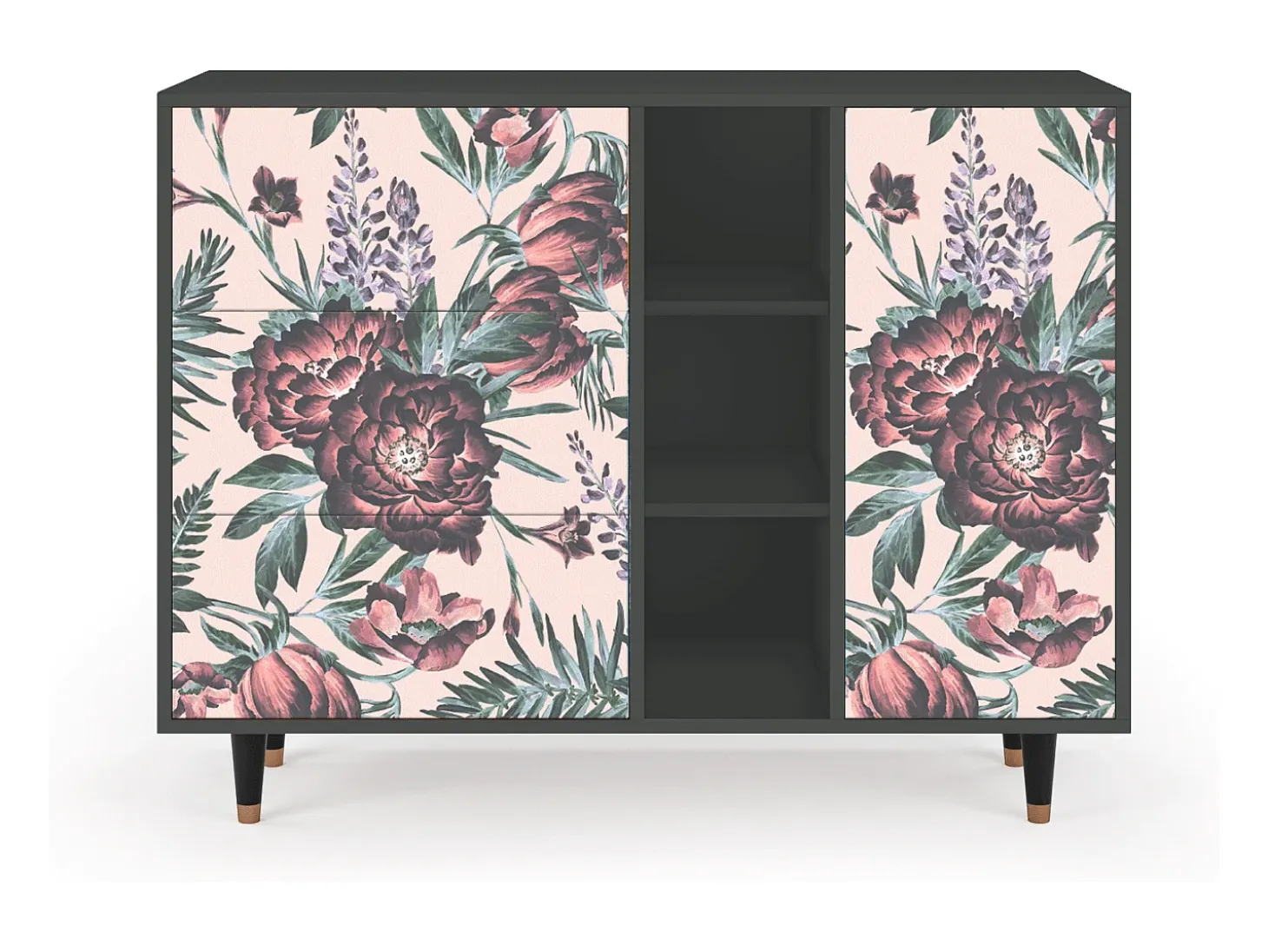 Aparador - 125x98x48 cm - BS2 - Peach Peonies, Antracita