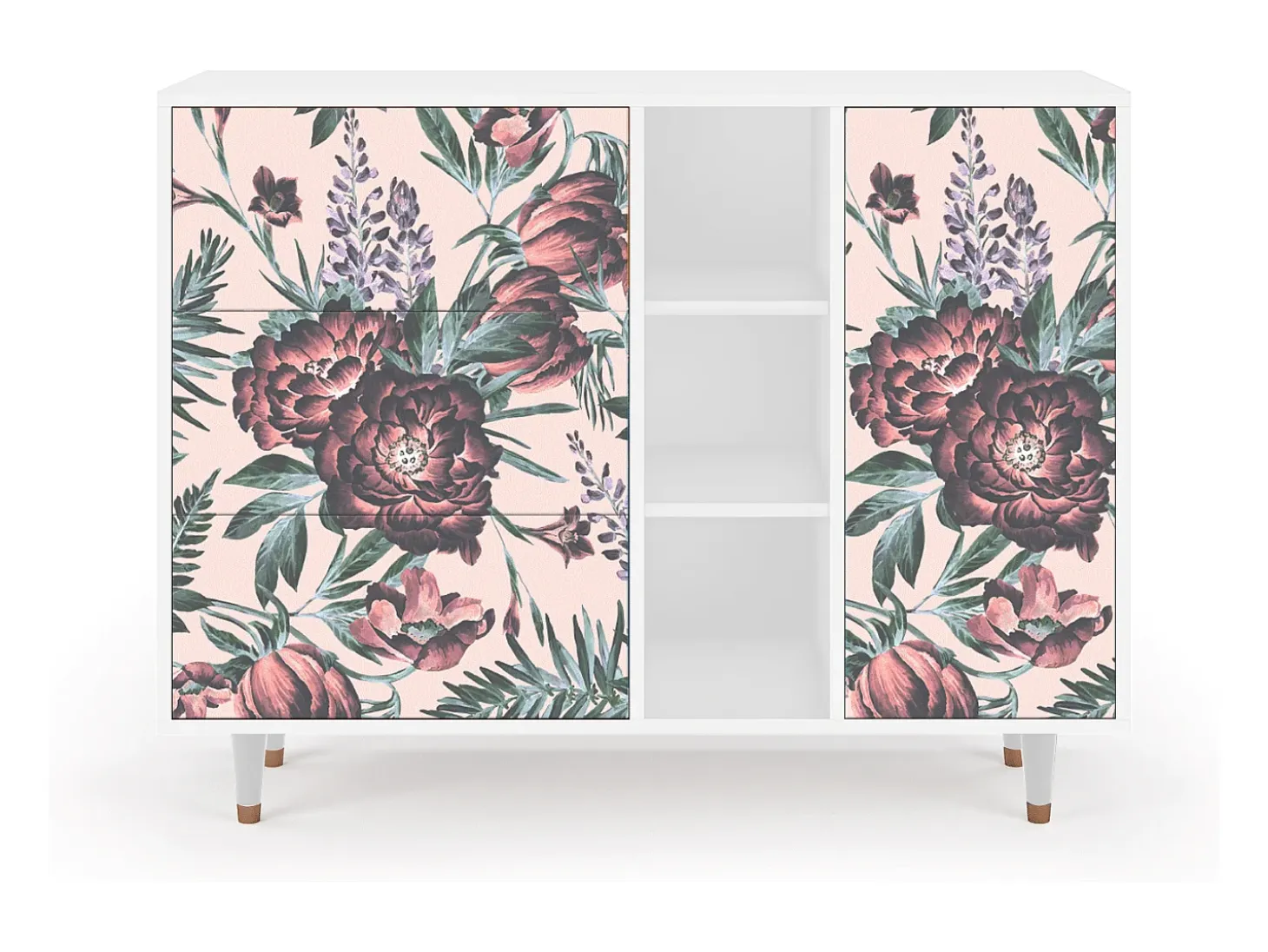 Aparador - 125x98x48 cm - BS2 - Peach Peonies, Blanco