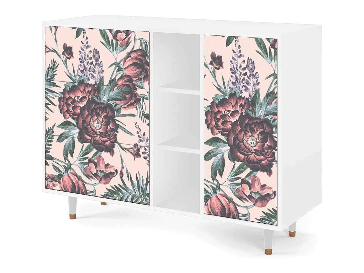 Aparador - 125x98x48 cm - BS2 - Peach Peonies, Blanco