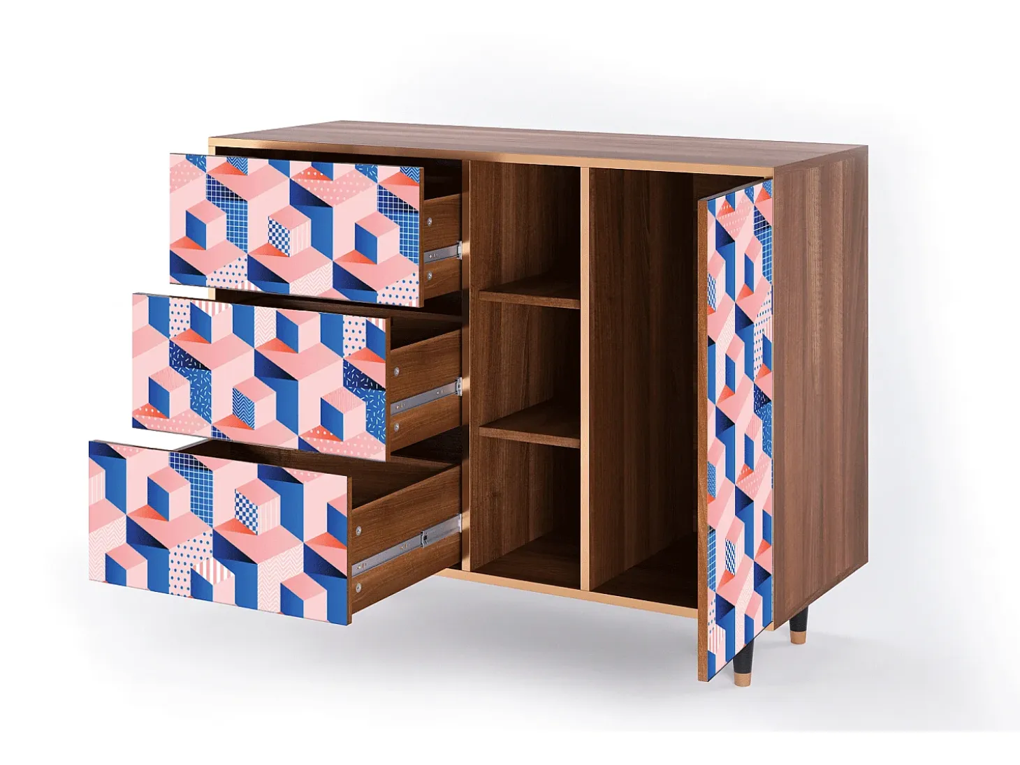 Aparador - 125x98x48 cm - BS2 - Pinky Squares, Nogal