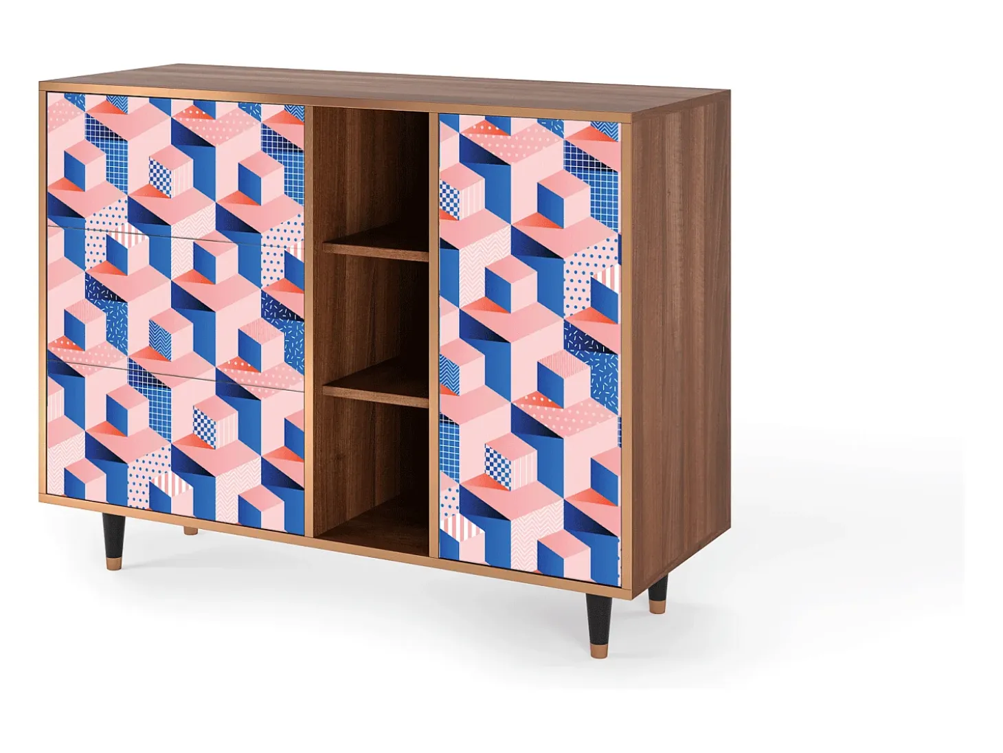 Aparador - 125x98x48 cm - BS2 - Pinky Squares, Nogal