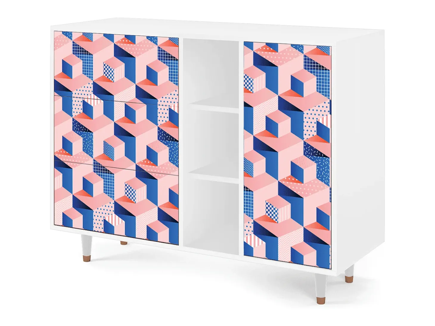 Aparador - 125x98x48 cm - BS2 - Pinky Squares, Blanco