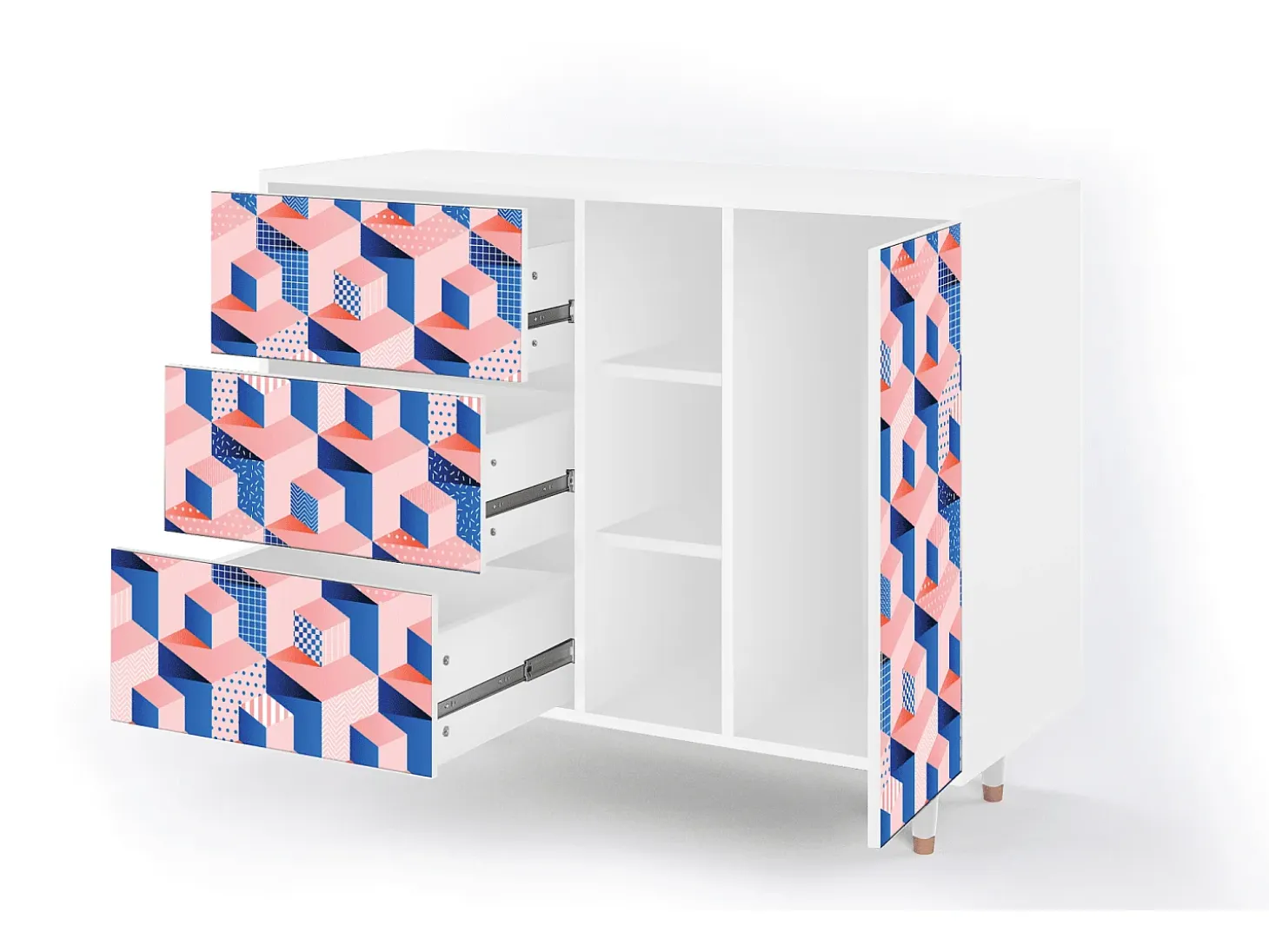 Aparador - 125x98x48 cm - BS2 - Pinky Squares, Blanco