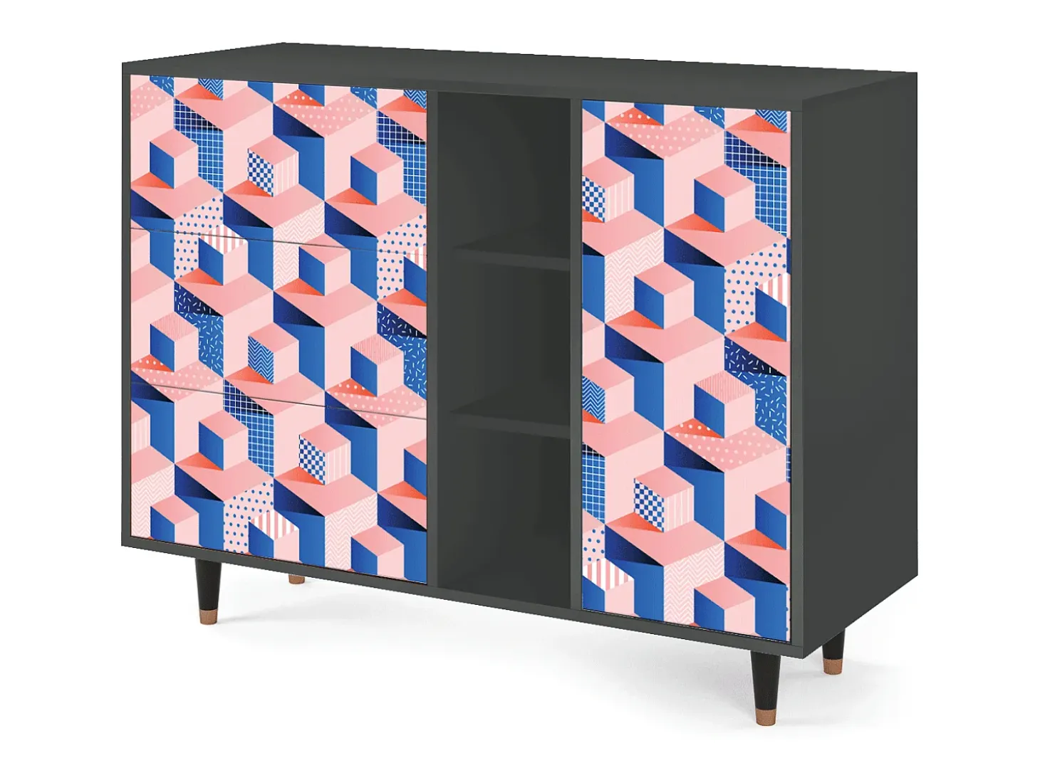 Aparador - 125x98x48 cm - BS2 - Pinky Squares, Antracita