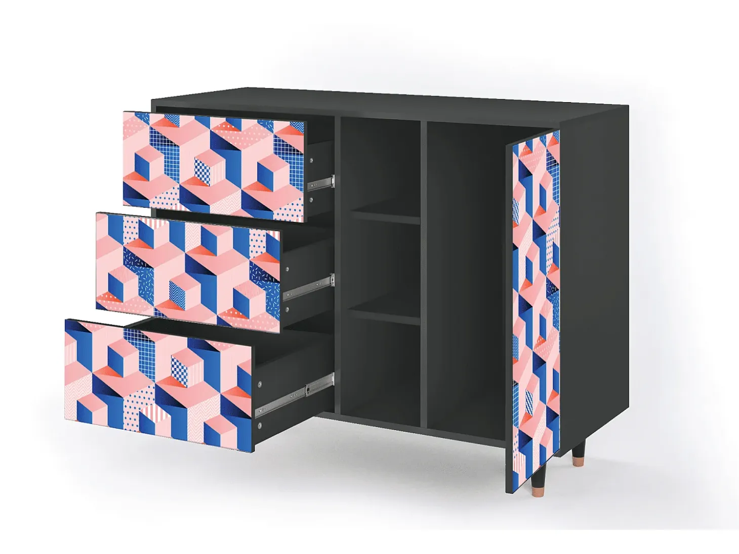 Aparador - 125x98x48 cm - BS2 - Pinky Squares, Antracita