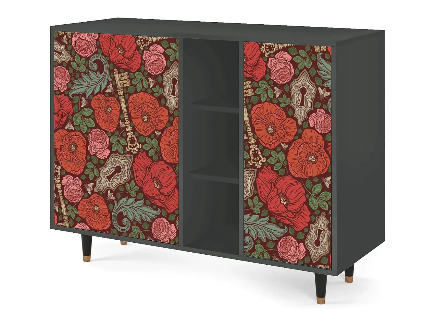 Aparador - 125x98x48 cm - BS2 - Poppy Garden, Antracita