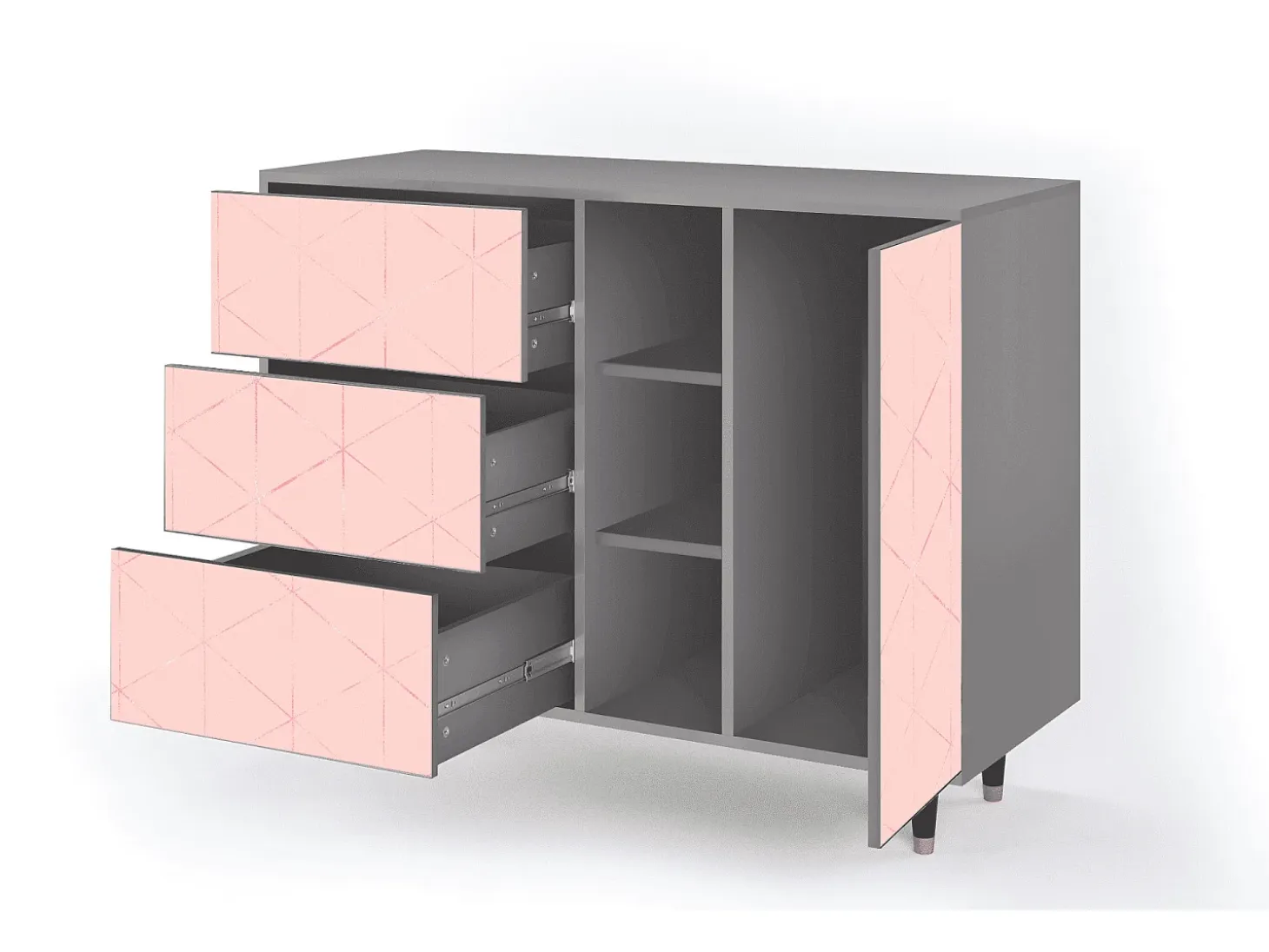 Aparador - 125x98x48 cm - BS2 - Rose Quartz, Gris