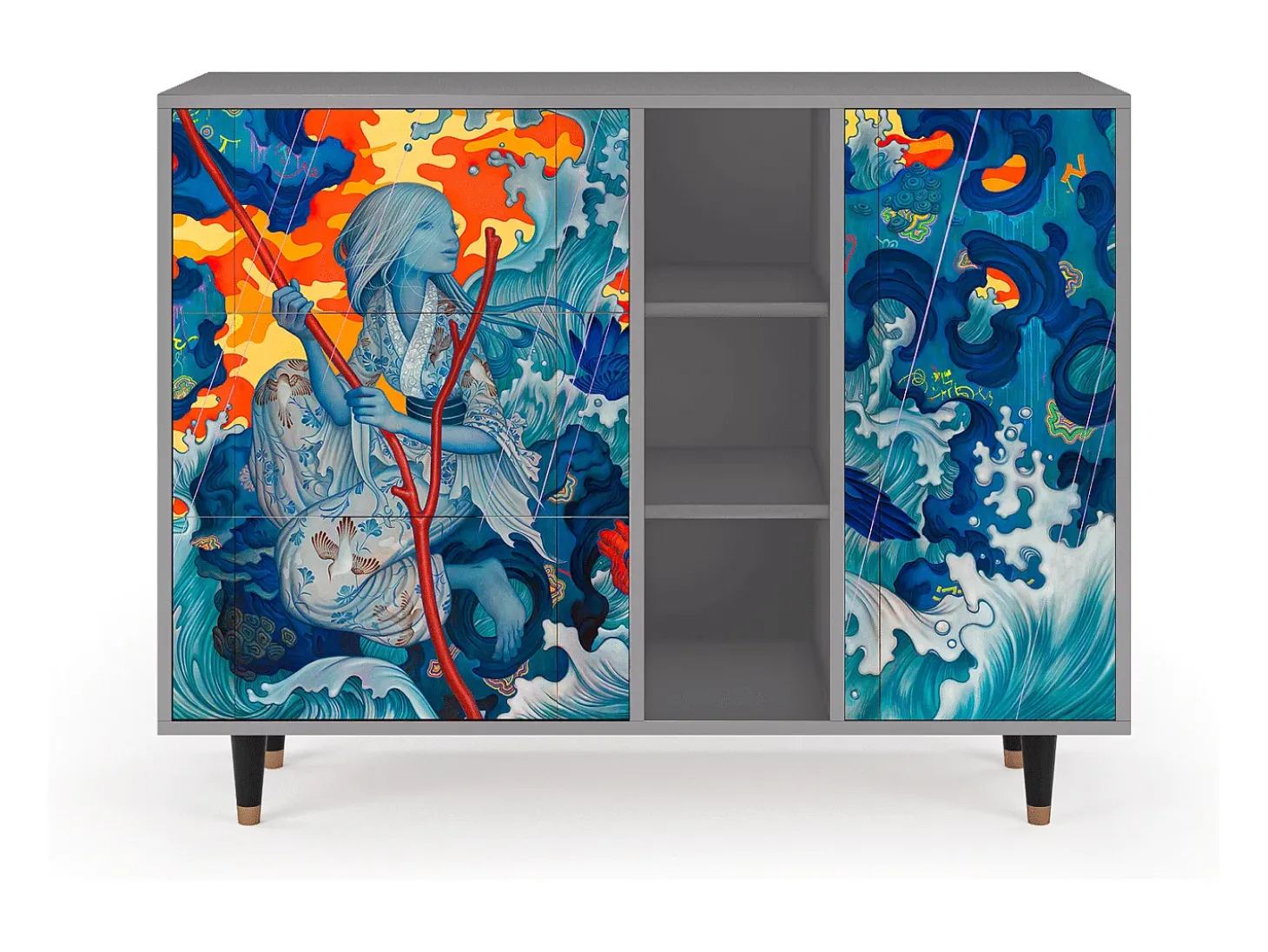 Aparador - 125x98x48 cm - BS2 - The Girl - James Jean, Gris
