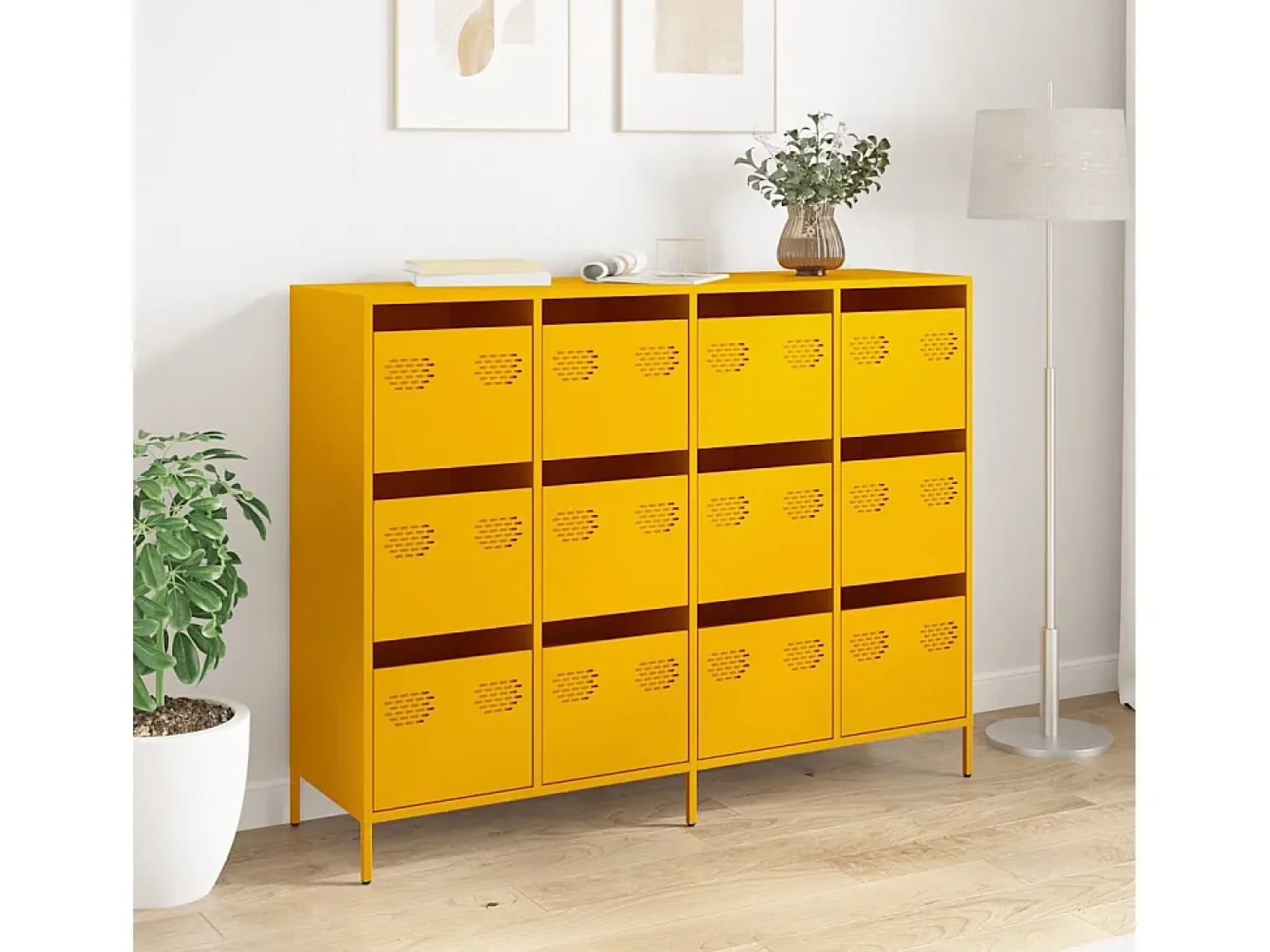 Aparador acero laminado en frío amarillo mostaza 135x39x103,5cm