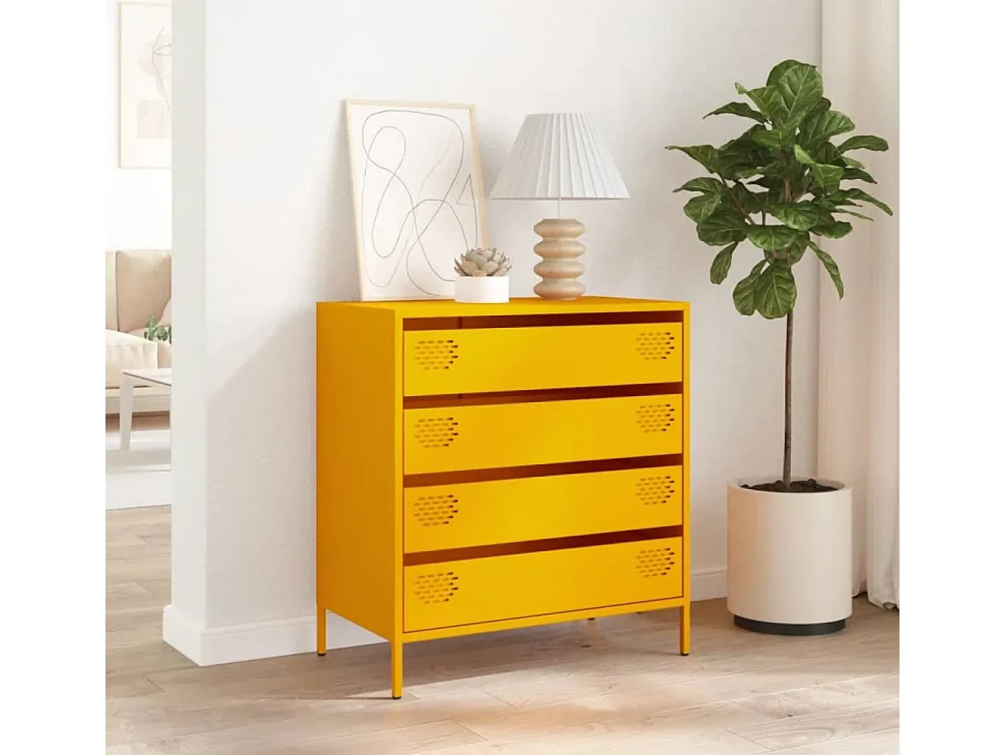 Aparador acero laminado en frío amarillo mostaza 68x39x73,5 cm