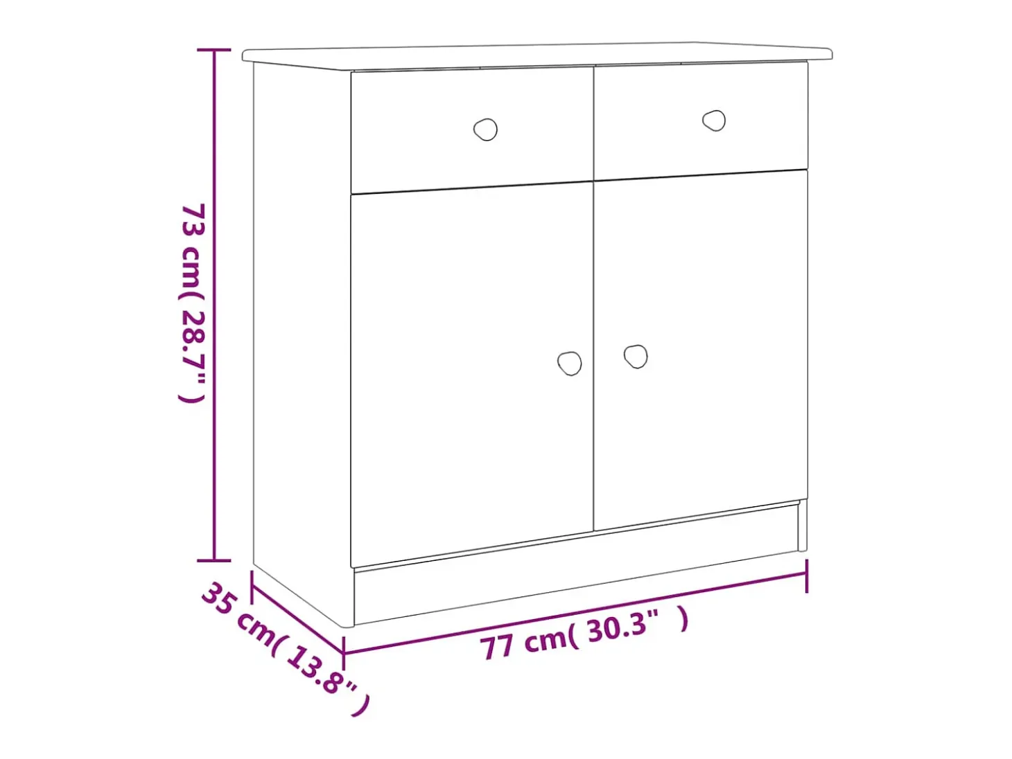 Aparador ALTA blanco 77x35x73 cm madera maciza de pino