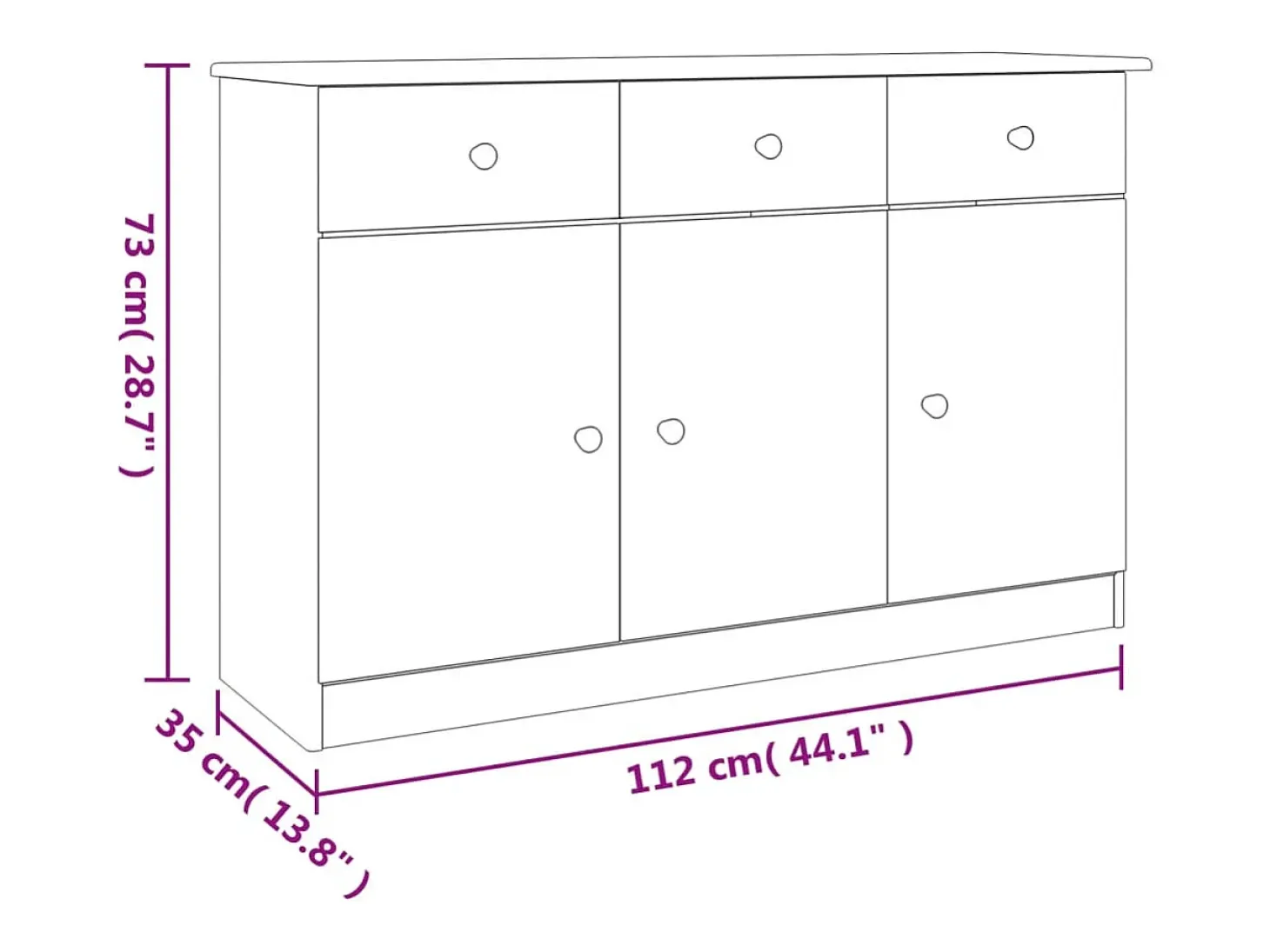 Aparador ALTA 112x35x73 cm madera maciza de pino