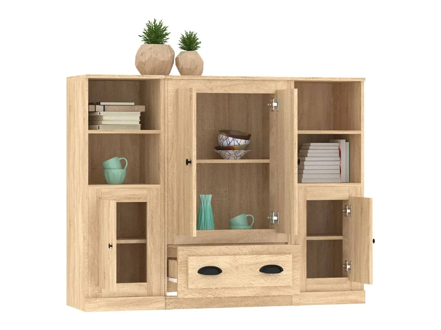 Aparador alto 3 piezas madera contrachapada roble Sonoma