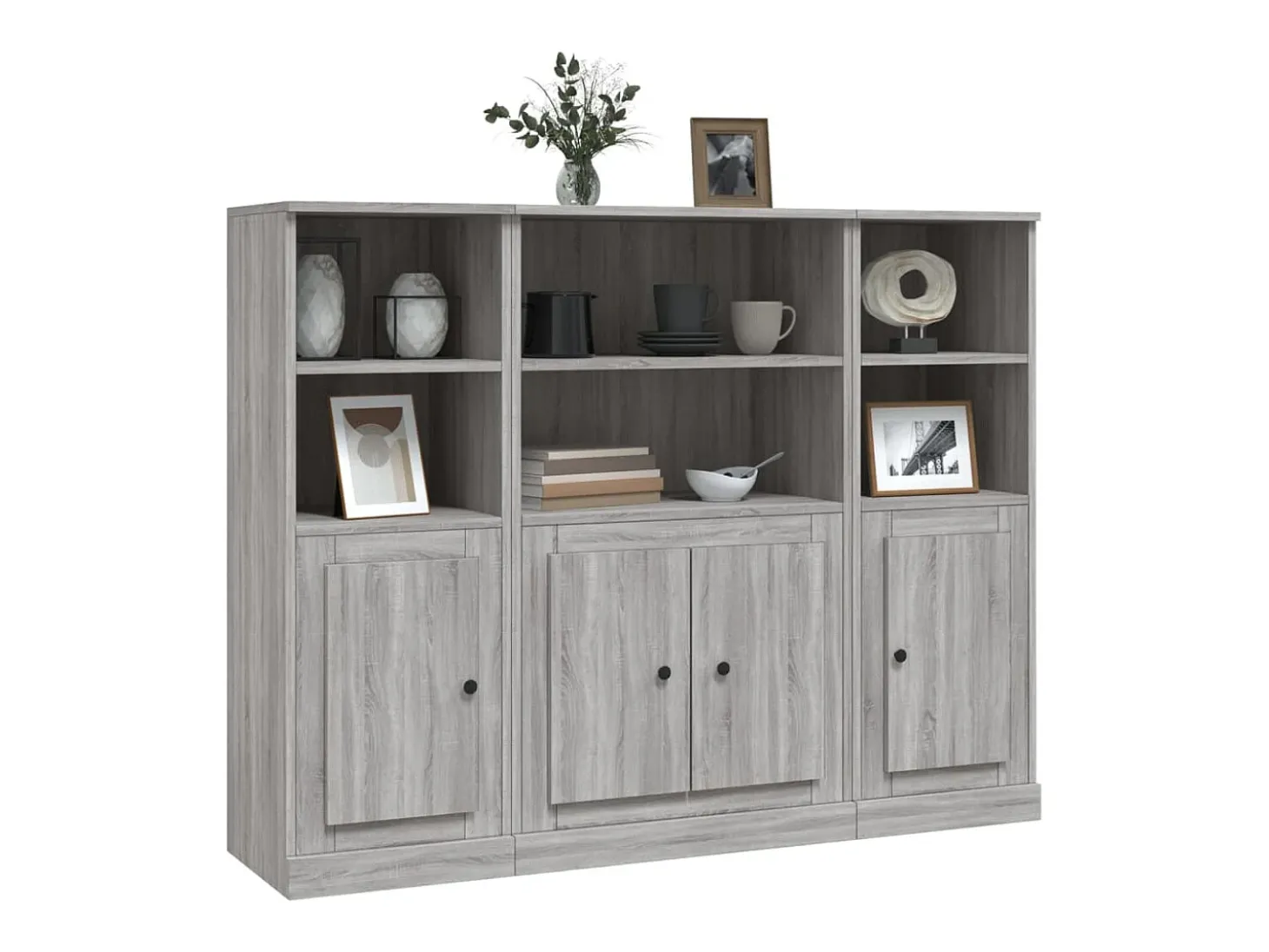 Aparador alto 3 piezas madera contrachapada gris Sonoma