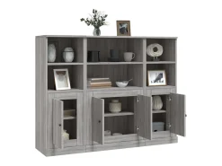 Aparador alto 3 piezas madera contrachapada gris Sonoma