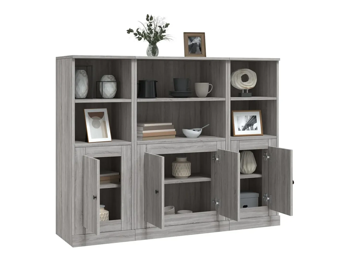 Aparador alto 3 piezas madera contrachapada gris Sonoma