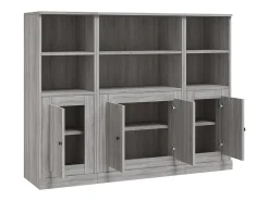 Aparador alto 3 piezas madera contrachapada gris Sonoma