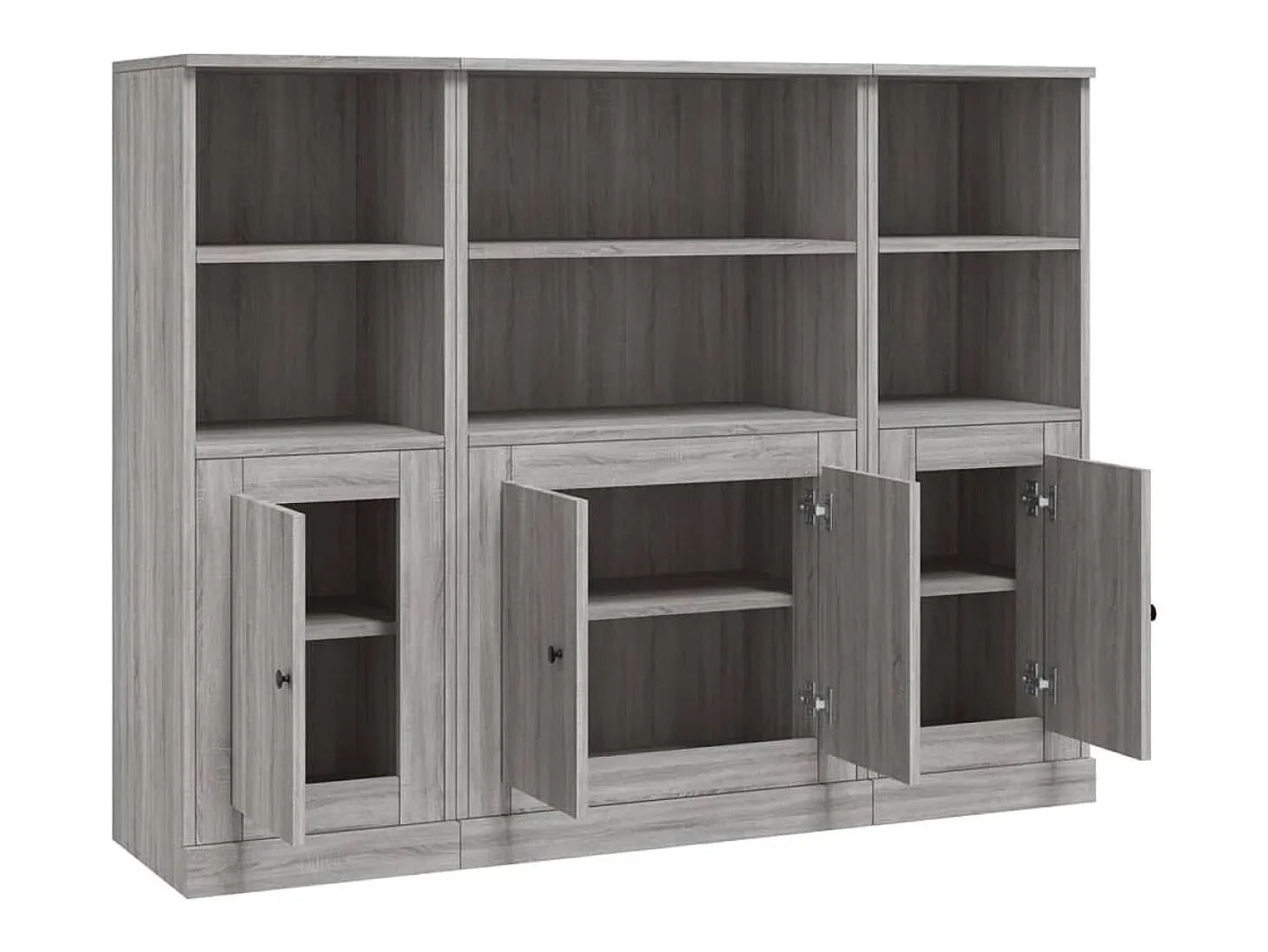 Aparador alto 3 piezas madera contrachapada gris Sonoma