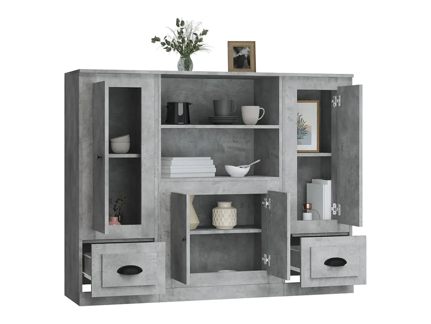 Aparador alto 3 piezas madera contrachapada gris hormigón