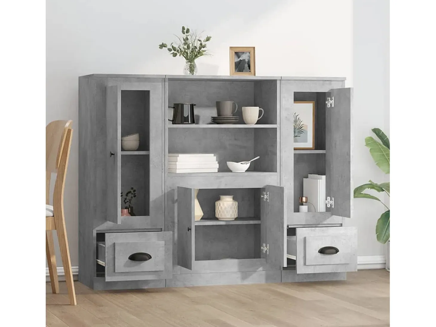 Aparador alto 3 piezas madera contrachapada gris hormigón