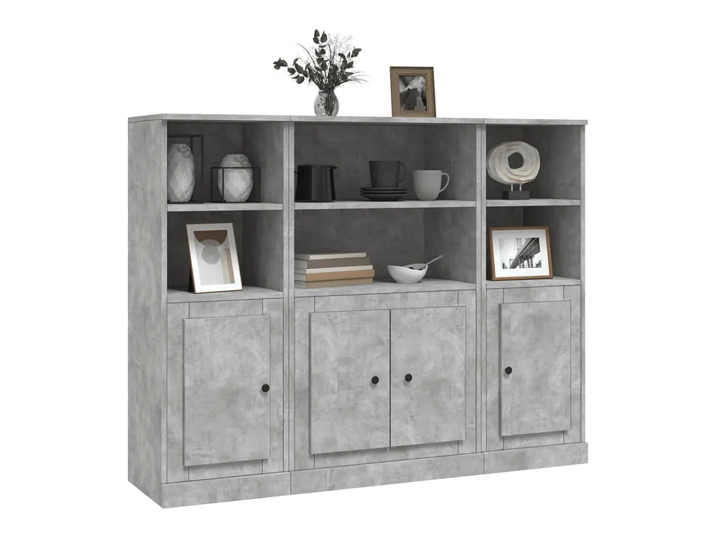 Aparador alto 3 piezas madera contrachapada gris hormigón