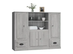 Aparador alto 3 piezas madera contrachapada gris Sonoma