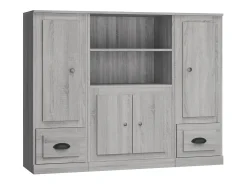 Aparador alto 3 piezas madera contrachapada gris Sonoma