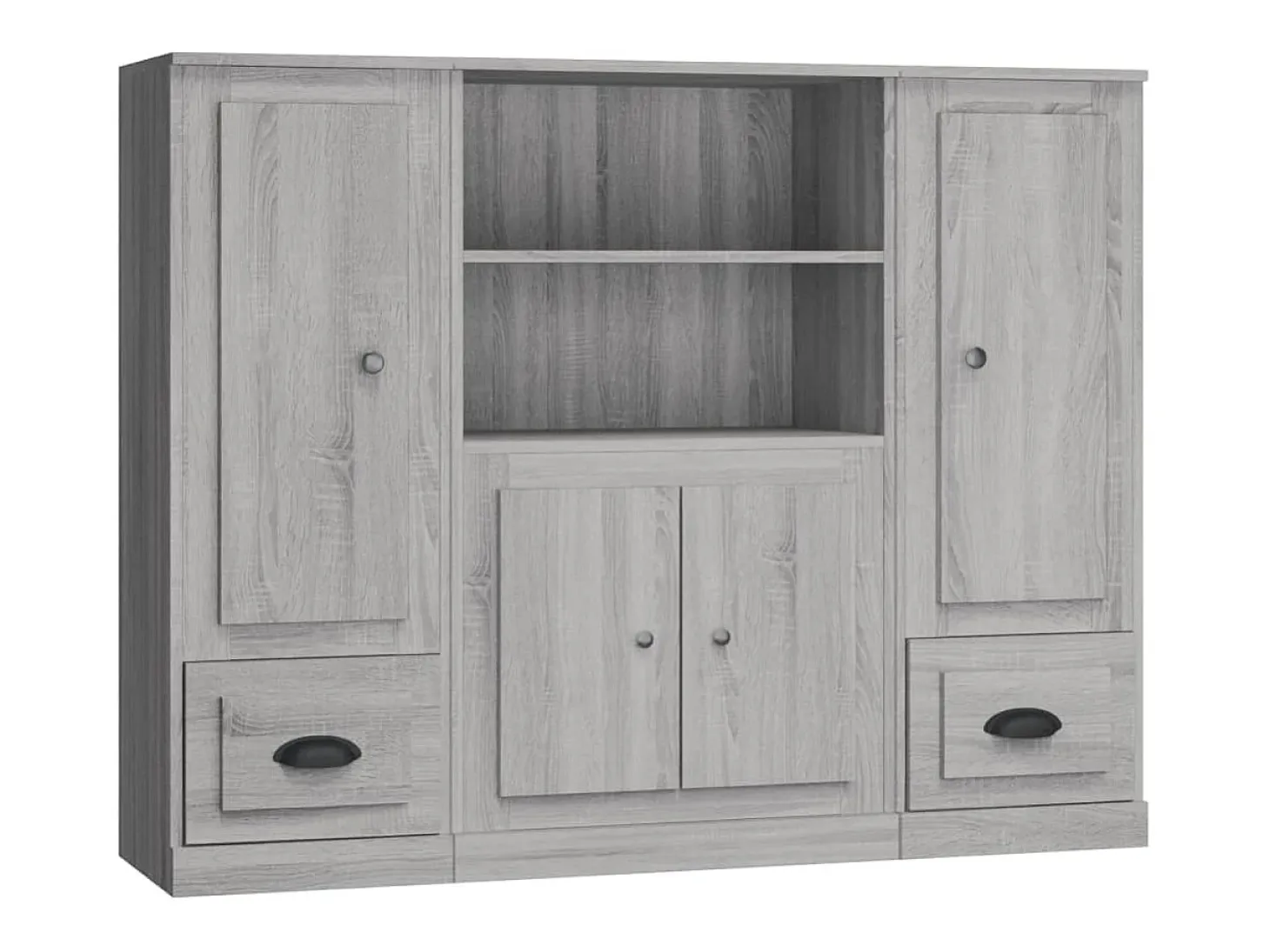 Aparador alto 3 piezas madera contrachapada gris Sonoma