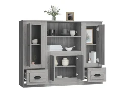 Aparador alto 3 piezas madera contrachapada gris Sonoma